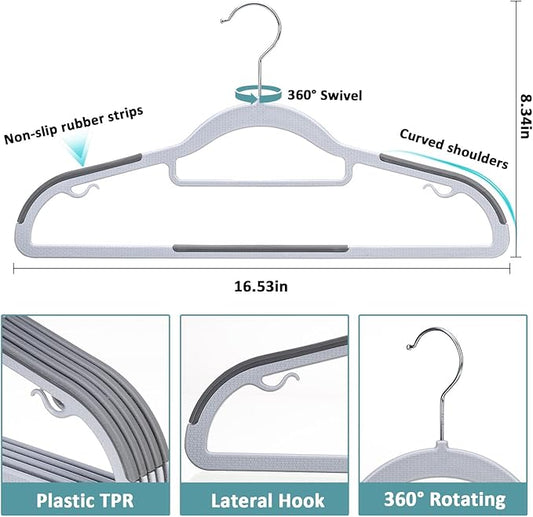 LMTrystFit 30-Pack Plastic Clothes Hangers, Space Saver, Non Slip, 360° Swivel Hook, 0.2 Inches Slim, Sturdy Heavy Duty Hangers for Coat, Durable Hangers for Suits, Light and Dark Gray