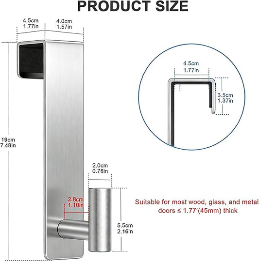 HUFEEOH Over The Door Hooks 2-Pack, Heavy Stainless Steel Coat & Towel Rack, No Drilling Scratch-Free Over Door Hanger Dorm Essentials Bathroom Accessories, Fits 1-3/4" Doors (“T” Shape - Silver)