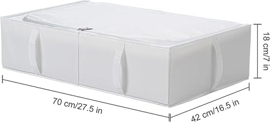 TYEERS Under Bed Storage Containers, Durable Fabric, Washable, Collapsible, Under Bed Storage Bins for Clothes, Blankets, Sheets, Shoes, 27.5x16.5x7 Inches, 6-Pack, White