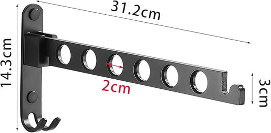 JOOM Retractable Folding Wall Hanger Folding Clothes Hanger Rack Clothes Storage Organizer Laundry Hanger Sturdy Hanging Dryer Rack Clothes Hooks of Metal(Matte Black,Two Pack)