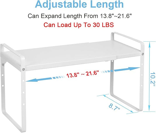 Set of 2 Expandable Cabinet Shelf Organizer, Stackable Kitchen Countertop Shelves Spice Racks, Small Storage Shelf For Cupboard Counter Tabletop, 30 LBS Heavy Duty, Adjustable, 13.8" to 21.6" Long