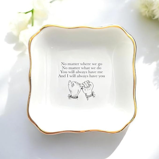 HatafaFurni Ceramic Ring Dish, White Jewelry Dish, Trinket Tray, Wedding & Vday Gift, No Matter Where We Go Lovers Day Gifts