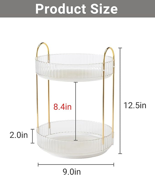 Asayuee 360 Rotating Makeup Organizer,2 Tier Large Capacity Make Up Organizers and Storage,Skincare Perfume Vanity Organizers,Bathroom Cosmetics Storage Organizer Countertop(Clear-2 Tier)