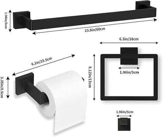 10-Pieces Matte Black Bathroom Accessories Set, 23.6 Inch Bath Towel Bar Set, SUS 304 Stainless Steel Bathroom Hardware Set, Towel Racks for Bathroom Wall Mounted.