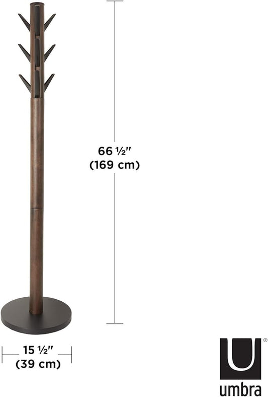 Umbra Flapper Coat Rack, Clothing Hanger, Umbrella Holder, and Hat Organizer, Great for Entryway, Black/Walnut (320361-048)