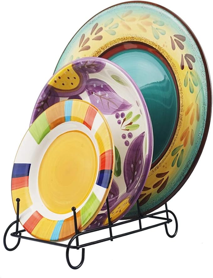 Artliving 3-Tier Plate Holder Display Stands - Metal Scrollwork Dish Rack - Cabinet Organizer - Set of 2