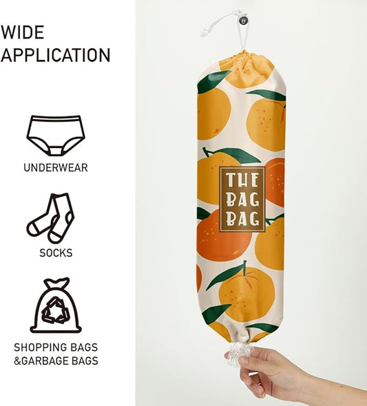 Plastic Bag Organizer,Reusable Grocery Country Style Plastic Bag Dispenser, for Home Kitchen Travelling Camping Decor, use 1 Pack,Tangerine Pattern