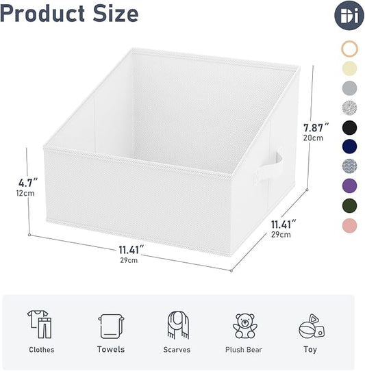 DIMJ Closet Storage Bins 6 Pack - Fabric Trapezoid Organizer Bin, Foldable Storage Baskets for Shelves, Closet Shelf Organizer, Clothing Storage Box for Toys, Books, Towel, Clothes, White