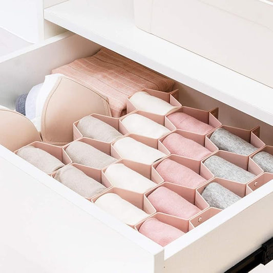 Poeland Drawer Divider Organizer Adjustable DIY Grid Honeycomb Drawer Divider for Underwear Belt Scarf Socks Pink