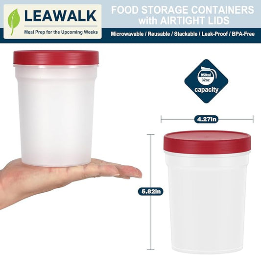 LEAWALK 32 oz Twist Top Soup Deli Freezer Storage Container BPA Free, PP plastic high temperature resistant material, Leak Proof, Stackable, Microwave Dishwasher Safe-3 Pack