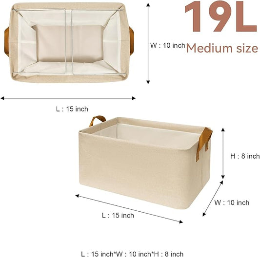 SNWDN 6 Pack Closet Cloth Storage Bins for Shelves, Medium Storage Baskets for Shelves, Fabric Bins for Closet organization with Handles( Beige 15''L x 10''W x 8''H)