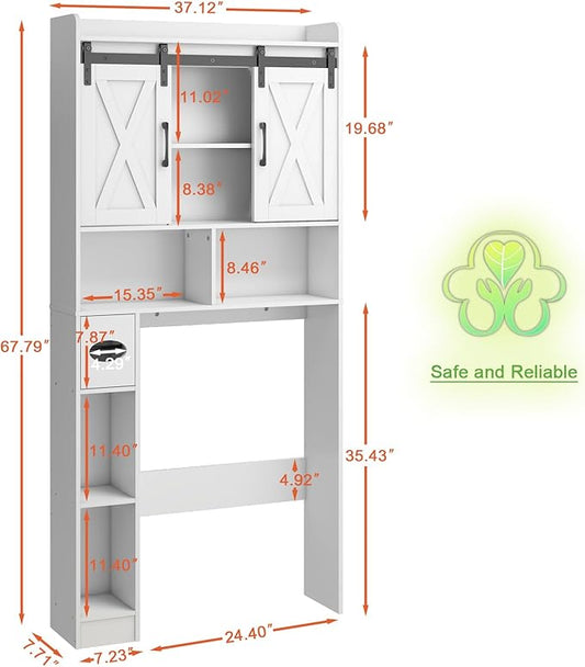 Vabches Over The Toilet Storage Cabinet, Farmhouse Storage Cabinet Over Toilet with Sliding Doors,Home Space-Saving Toilet Rack, for Bathroom, Restroom, Laundry