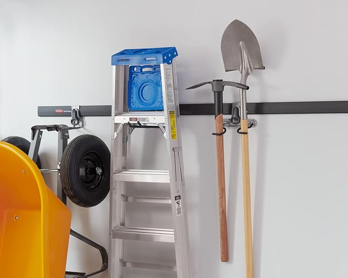 Rubbermaid FastTrack Rail Garage Organization Multi-Purpose Hook 50 lbs Capacity Satin Nickel Wall Mounted Storage System Direct Mount into FastTrack Garage Rail for Home/Garage Organization