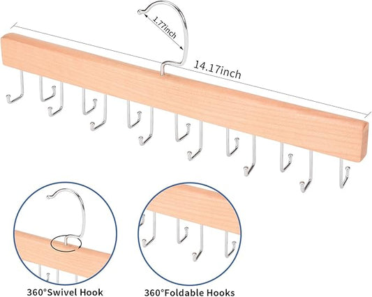 Feoqibu Tie Hanger, Space Saving Bra, Tank Top, Belt Storage Rack, 14 Foldable Hooks, Suitable for Closet Organizers and Storage