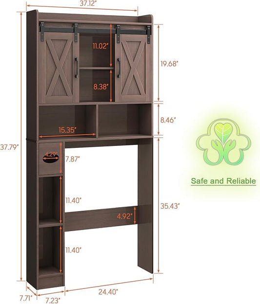Vabches Over The Toilet Storage Cabinet, Farmhouse Storage Cabinet Over Toilet with Sliding Doors & Toilet Paper Holder Stand,Home Space-Saving Toilet Rack, for Bathroom, Laundry and Restroom