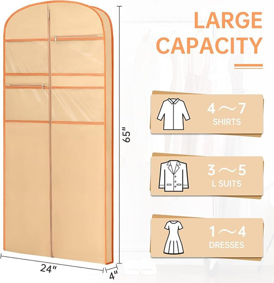 65" Garment Bag for Travel for Hanging Clothes Storage Hanging Suit Cover with Zipper and Accessory Storage for Coats, Dresses, Suits