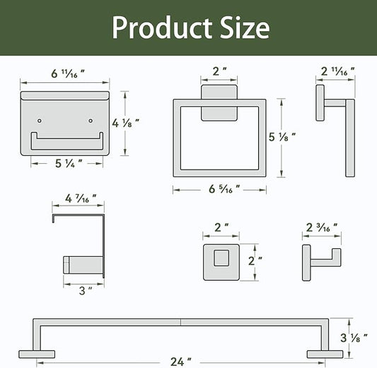 5-Pieces Matte Black Bathroom Hardware Set, 24 Inch Bathroom Towel Bar Set, SUS304 Stainless Steel Bathroom Hardware Accessories Set, Towel Racks for Bathroom Wall Mounted