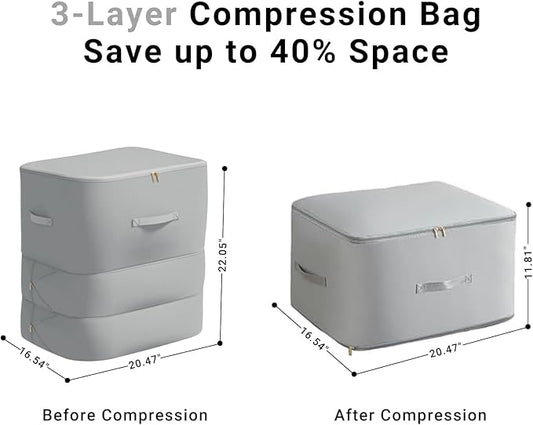 2-Pack Comforter Storage Bag Large Capacity Blanket Storage Bags, Ultra Space Saving Self Compression Organizer, Washable Compression Bags for Comforter Blanket Bedding Duvet Pillow (Grey)