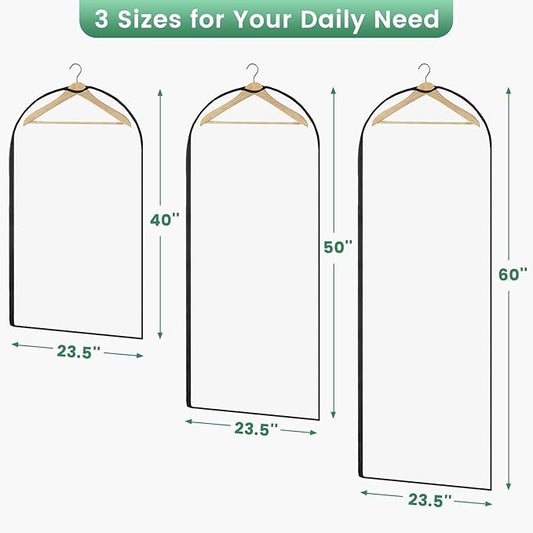 6 Pack Garment Bags for Hanging Clothes - Translucent Suit Bag for Closet Storage, Clothes Cover for Hanging Shirts, Dresses, Travel, Moving - Black