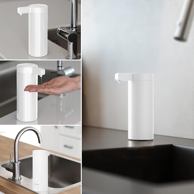Mamiddle Automatic Soap Dispenser Stainless Steel with Sensor Infrared Soap Dispenser Electric IPX5 Waterproof USB-C Charging Motion Sensor for Kitchen & Bathroom (White)