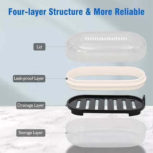 AIMAIAIMAI Soap Box, Travel Soap Container, Bar Soap Case with Removable Draining Layer - Clear Style A