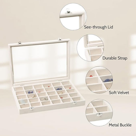 Stratalife Jewelry Organizer Stackable Earring Organizer Tray with Lid Jewelry Storage Tray for Earring Necklace Drawer Display Idea for Mom from Daughter (30 Grids)