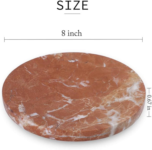 8" Natural Travertine Ring Dish Jewelry Tray for Women Gift - Marble Trinket Dish for Key Earring Nightstand - Candy,Fruit, Nut, Snack Serving Tray for Table, Home Decor (Rosso Red Marble)