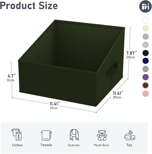 DIMJ Closet Storage Bins 6 Pack - Fabric Trapezoid Closet Organizer Bin, Foldable Storage Baskets for Shelves, Closet Shelf Organizer, Clothing Storage Box for Toys, Books, Towel, Clothes, Green