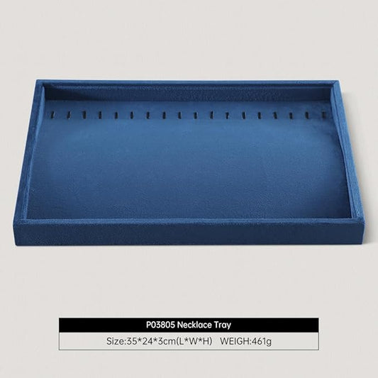 Velvet Jewelry Display Tray For Bracelet Pendant Necklace, Multi-Slot Stackable Storage Tray For Long Chain Jewelries, Drawer Insert Jewelry Organizer (Blue)