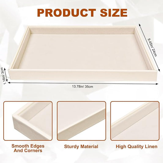 JETEHO Beige Velvet Jewelry Tray for Drawers Black Jewelrys Display Tray Stackable Jewelry Organizer Trays for Necklace Bracelet Ring Watch (2 Pack)