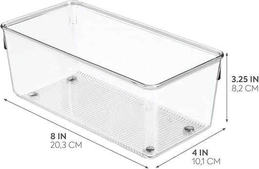 iDesign Linus Plastic Kitchen Drawer Organizer for Silverware, Spatulas, Cutlery, Gadgets, Office Supplies, Cosmetics, 4" x 8" x 3" - Clear