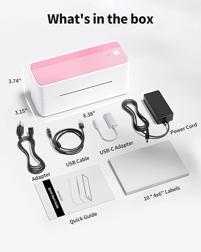Phomemo Thermal Shipping Label Printer, 241BT Label Printer for Small Business &Shipping Packages, Pink 4x6 Bluetooth Thermal Printers Compatible with Android iOS Windows, Amazon, Ebay,UPS, Shopify