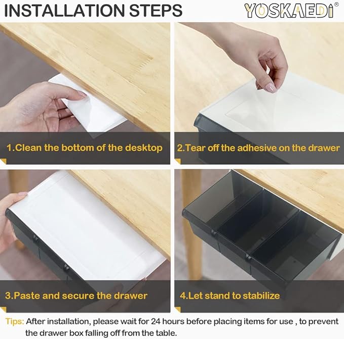 Under Desk Drawer Storage with 3 Drawers, Large Desk Drawer Attachment for office, Drawer Organizer Slide Out, Plastic Stick on Drawer White