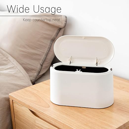 Mini Trash Can with Lid Removable Small Garbage Can, Tiny Plastic Trash Bin, Pop Up Countertop Wastebasket, Counter Garbage Lint Bin for Bathroom,Office,Kitchen,Desk(White)