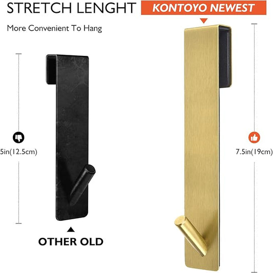 Kontoyo Shower Door Hooks (4 Pcs), 304 Stainless Steel, 7.5x1.18in, Gold, Frameless Glass Door Towel Storage, Lightweight, Heavy Duty, Rust Resistant, Removable, Non Slip