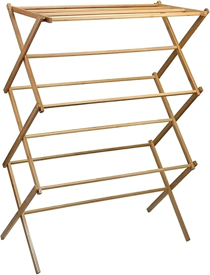 Collapsible Bamboo Drying Rack โ Foldable Laundry Drying Stand for Indoor/Outdoor Use โ Space-Saving Clothes Rack for Towels, Blankets & Delicates