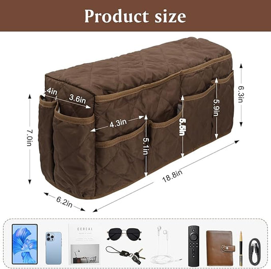 HADEEONG Remote Control Holder, Non Slip Bedside Armchair Caddy, Recliner Arm Caddy Armrest Organizer with 14 Pockets for Cell Phone TV Remote Control Magazines