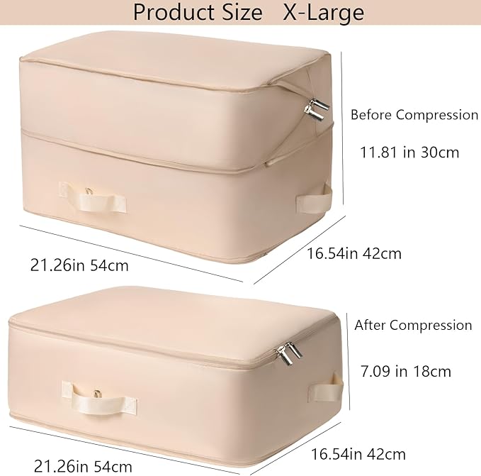 HAIKYPO Upgraded Thickened 2 Pack Compression Bags for Storage,Ultra Space Saving Self Compression Organizer Bags,Sweater Organizer for Closet,Clothes Storage Bag (Beige,2 Pack,X-Large)