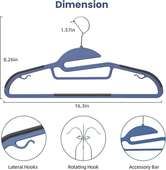 Heavy Duty Plastic Hangers 50 Pack with Non-Slip Design,0.2 Inches Thick,360°Swivel Hook Space Saving Organizer for Bedroom Closet,Shirts,Pants,Strong Enough for Coat(Nacy- S Shaped)