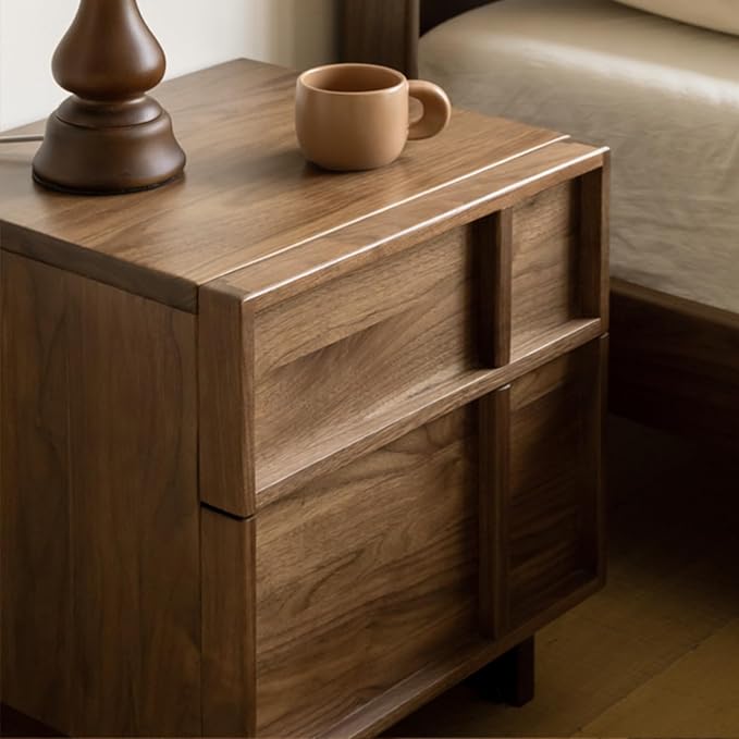 YESWOOD Solid Wood Nightstand, Walnut Nightstand with Drawers, Mid Century Modern Nightstands, Wood Bedside Table for Small Space. Boho Night Stand, Fluted Night Stands for Bedroom, 18.90" H