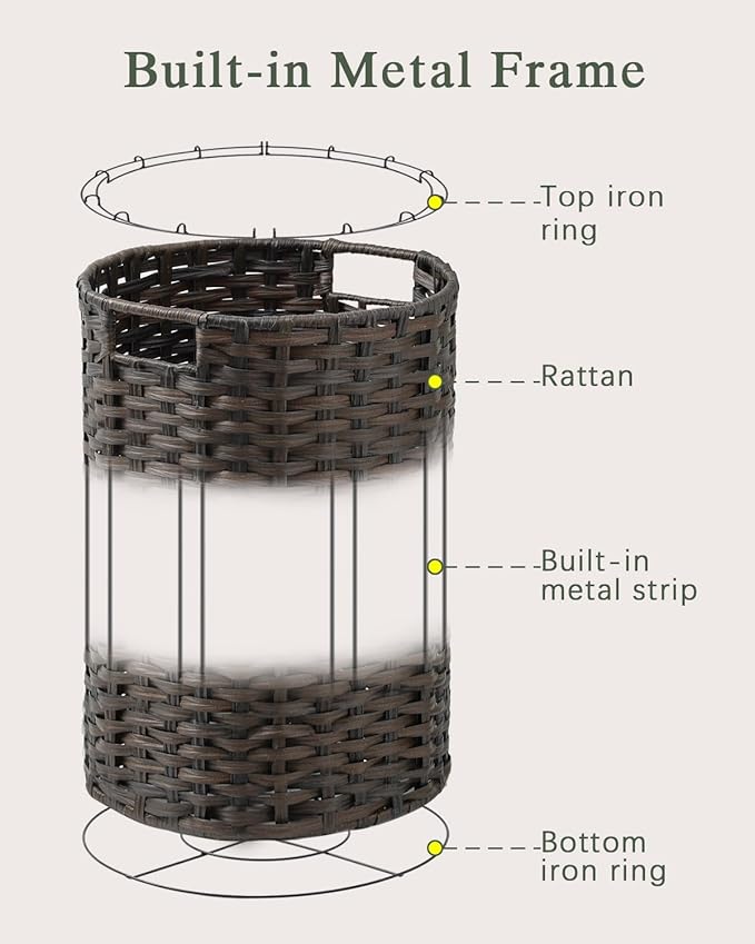 Laundry Basket Round Rattan Laundry Hamper 29.1 Gal(110 L) Handwoven Large Wicker Basket with Handles, Wicker Hamper with Removable Bags and 2 Mesh Bags for Bathroom Living Room Brown(No Lid)