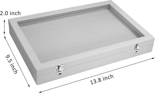 Rings Organizer Tray 100 Slot Velvet Ring Earring Storage Box TranSparent Cover Jewelry Store Ring Display Box Jewelry Display Cabinet for Girl Wife Mother