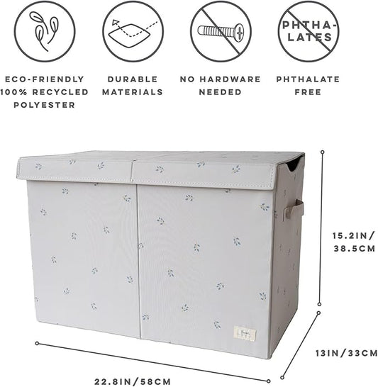 3 Sprouts Recycled Fabric Toy Chest Storage Box - Extra Large Toy Storage Box, Sturdy Toy Bins - Kids Organizer for Bedroom - Toybox Basket with Lid for Kids, Toddlers, Boys, Girls - Blueberry Taupe