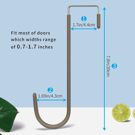 FYY Over The Door Hooks, 4 Pack Upgraded Long Door Hangers Hooks with Rubber Prevent Scratches Heavy Duty Organizer Hooks for Hanging Clothes, Towels, Hats, Coats, Bags Brown