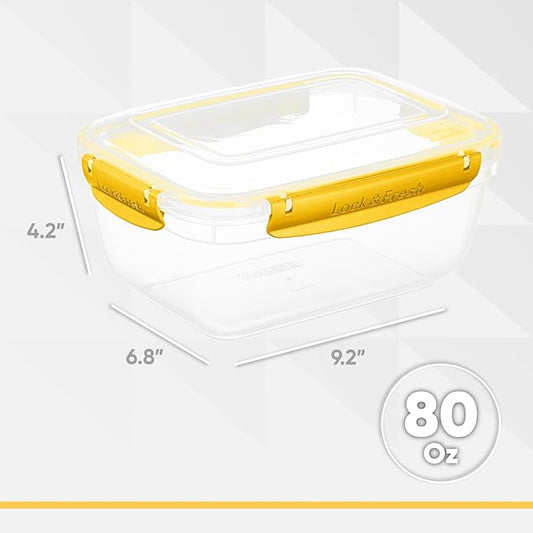 Superio Plastic Food Storage Containers with Airtight Lids, 8 Pack- 80 Oz, BPA Free, Leakproof, Stackable, Microwave, Dishwasher, Freezer Safe, Yellow