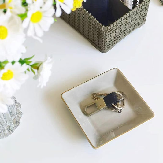 HANKOR Ceramic Jewelry Dish Tray, Decorative Trinket Tray Holder for Ring Earring Key, Gift for Women Girls, 4.7inch, Light Gray