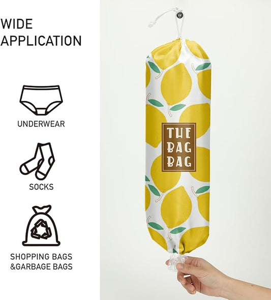 Plastic Bag Organizer, Reusable Grocery Country Style Plastic Bag Dispenser for Home Kitchen Travelling Camping Decor, Dispenser use 1 Pack,Lemon Pattern
