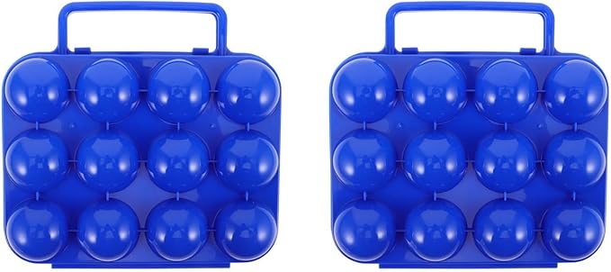 GLEAVI Portable Plastic Egg Carrier with Handle and Lid 12 Egg Storage Box for Camping Picnic and Kitchen Use Blue Foldable Holder Container