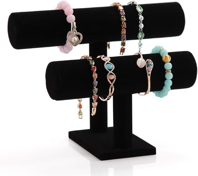 Wudygirl Velvet Bracelet Holder2 Tie Jewelry Stand Jewelry Holder Organizer for Bracelets Watches Necklaces Gift for Girl Women(Black 2 Tie)