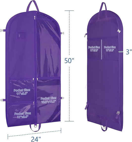 Zilink Clear Dance Costume Garment Bag for Teen Girls Dance Bags for Dancers and Teenagers with 5 Clear Zipper Pockets for Dance Competition Theatre Cheer Closet Storage